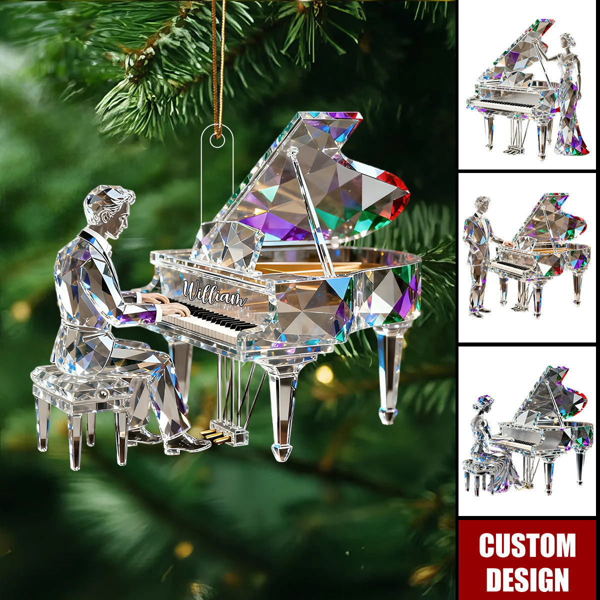 Personalized Crystal Style Piano Christmas Ornament