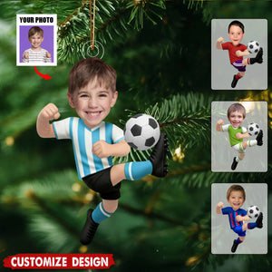 Personalized Kid Photo Soccer Ornament - Gift For Boy Girl Soccer Lovers