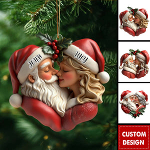 Personalized Romantic Santa Couple Christmas Ornament - Gift For Couple
