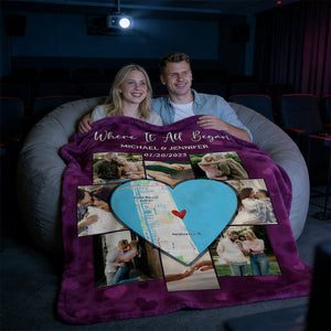 Where It All Began - Personalized Blanket With Location Map - Perfect Valentines Or Anniversary Gift For Couple