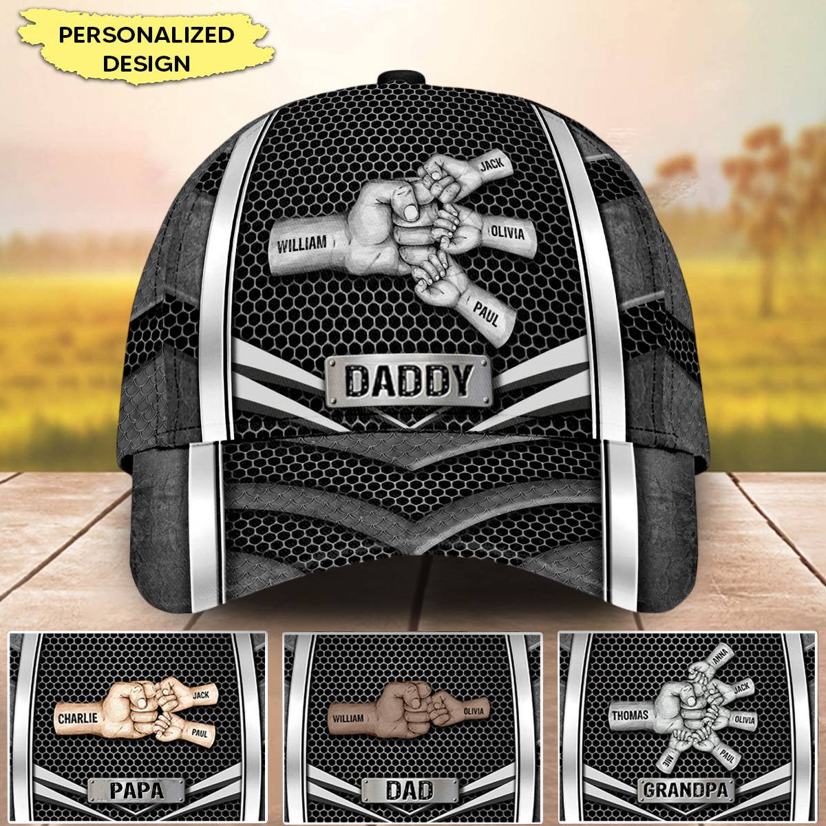 Grandpa Daddy Papa Hands To Hands Kids Metal Pattern Personalized Clas ...