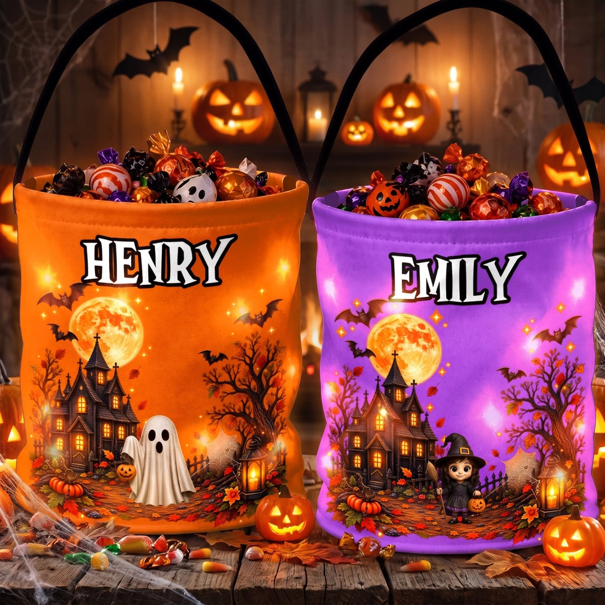 Custom LED Light Bucket Bag - Personalized Halloween Birthday Gifts For Kids - Trick Or Treat Spooky