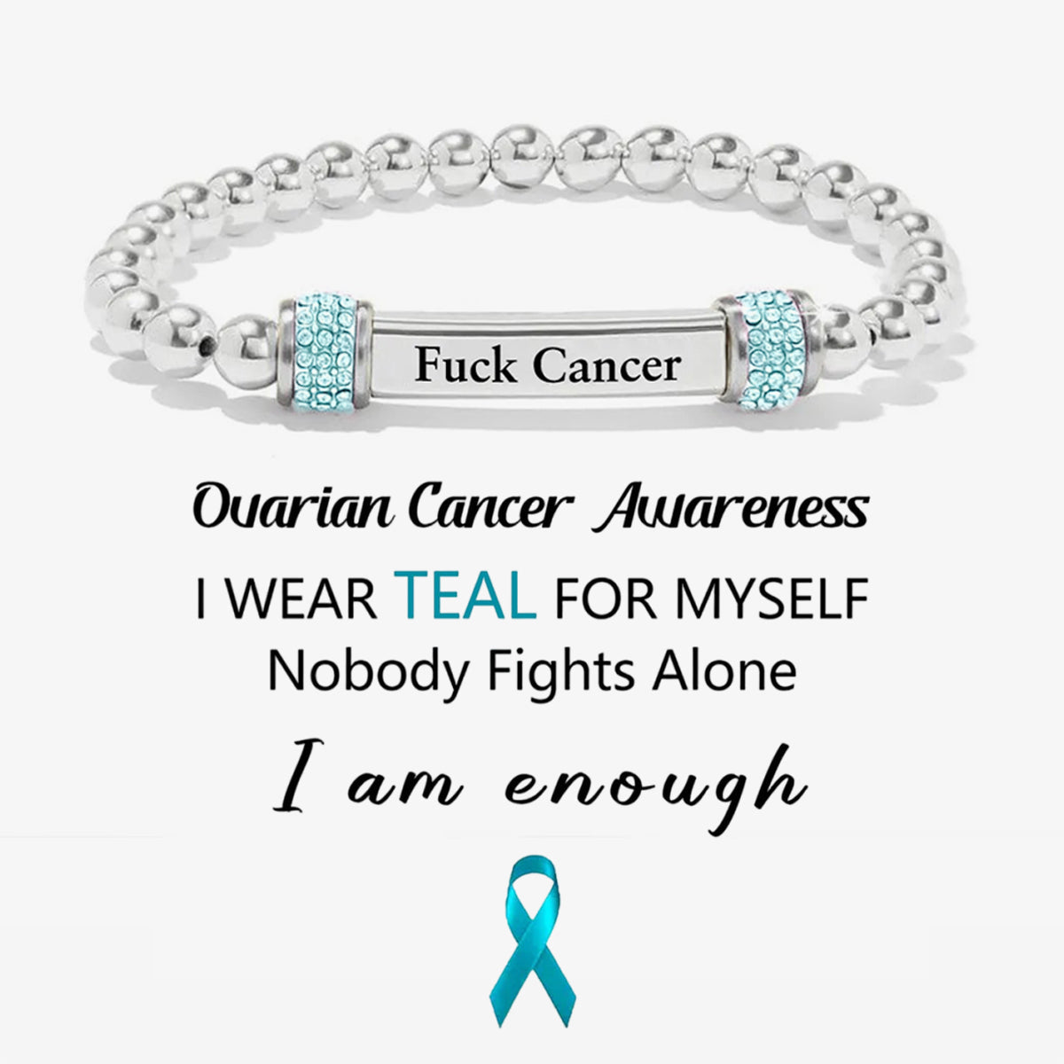 Ovarian Cancer Awareness-Teal Round Diamond Infinity Bracelet