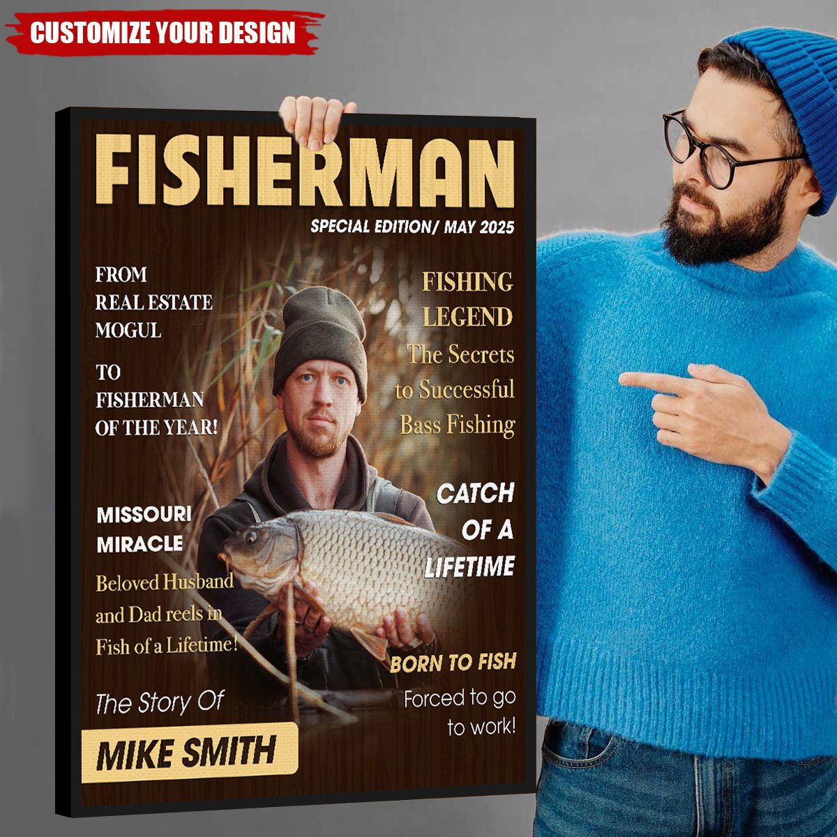 Personalized Fishing Magazine Cover Poster - Angler Funny Fisherman Gift