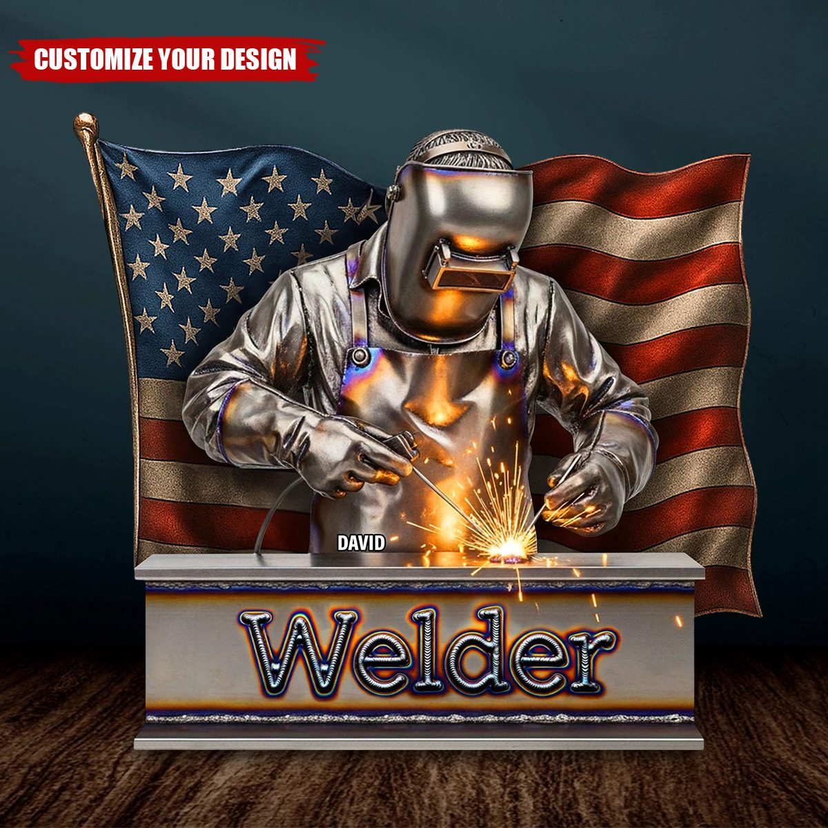 Proud American Welder Acrylic Plaque - Personalized Gifts For Welder