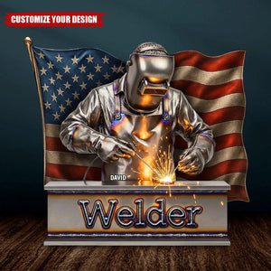 Proud American Welder Acrylic Plaque - Personalized Gifts For Welder