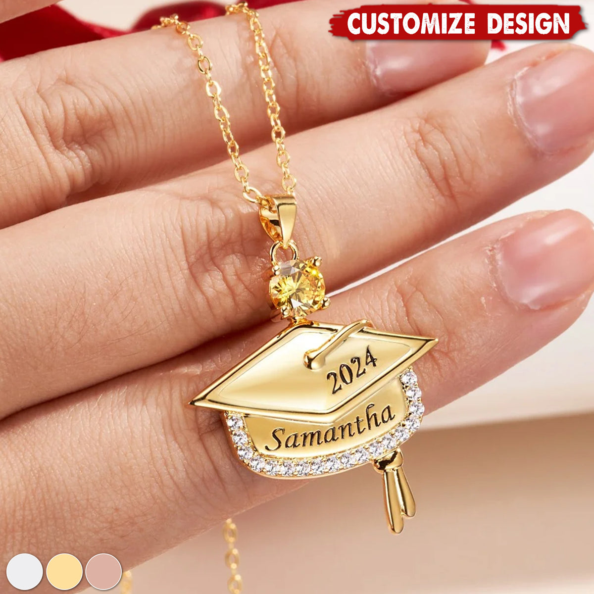Personalized Graduation Cap Pendant Necklace With Birthstone-Graduation Gift