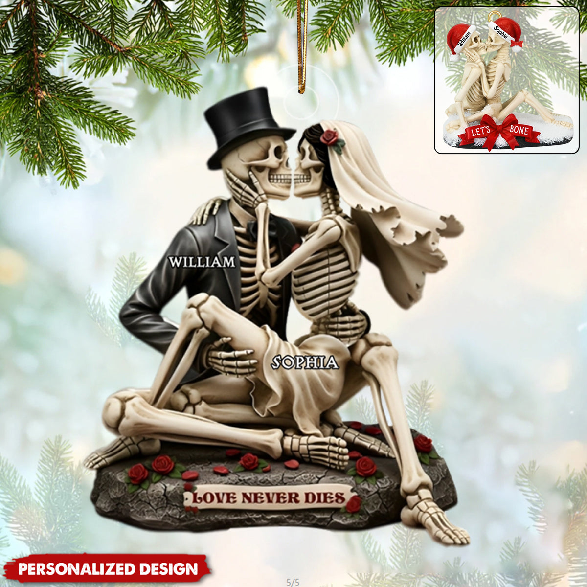 Personalized Skull Couple Acrylic Christmas Ornament-Gift For Couple