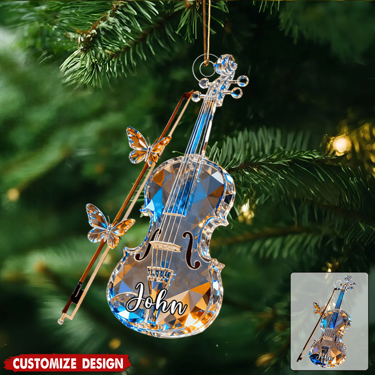 Personalized Violin Music Crystal Effect Ornament,Gift for Violinist