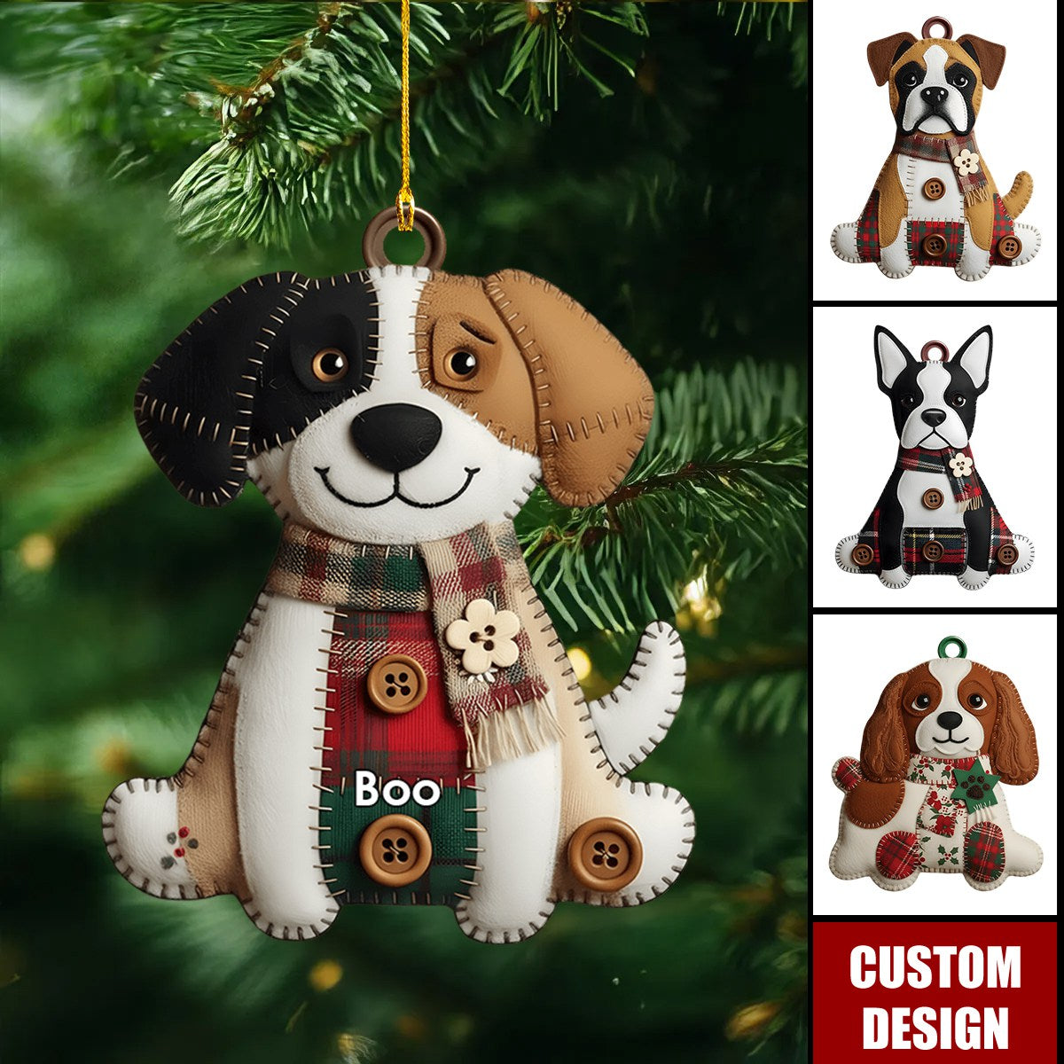 Dog Breeds Christmas Quilt - Personalized Dog Ornament
