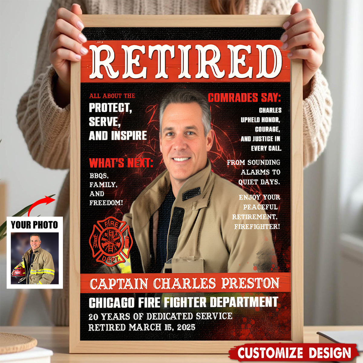 Personalized Firefighter Magazine Cover Poster - Gift For Fireman
