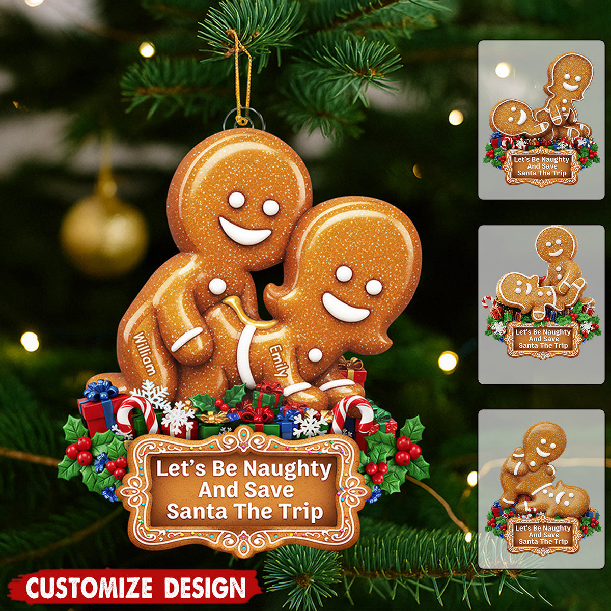 Personalized Naughty Gingerbread Couple Christmas Ornament - Gifts For Couple