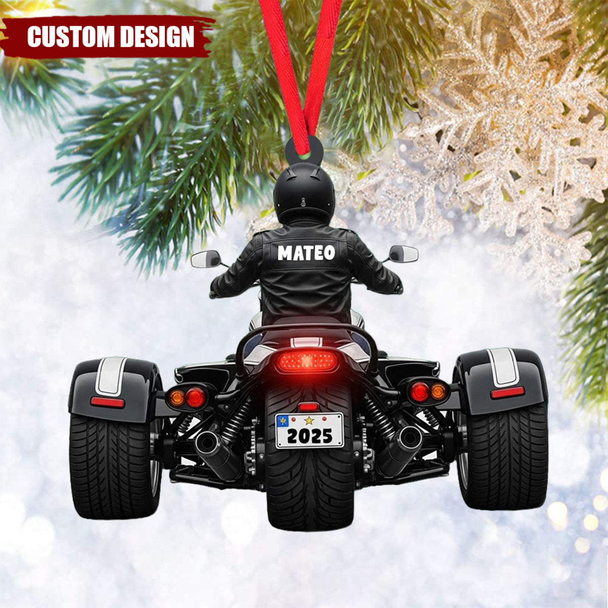 Custom Name Biker Trike Motorcycle Ornament Christmas, Motocycle Custom Trike Tri Glide Ornament, Flat 2D Ornament, Trike Keychain For Him