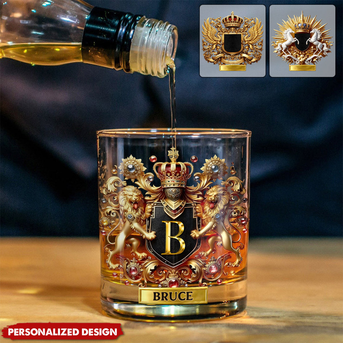 Lion/ Eagle/ Horse Coat Of Arms-Personalized Whisky Whiskey Glass