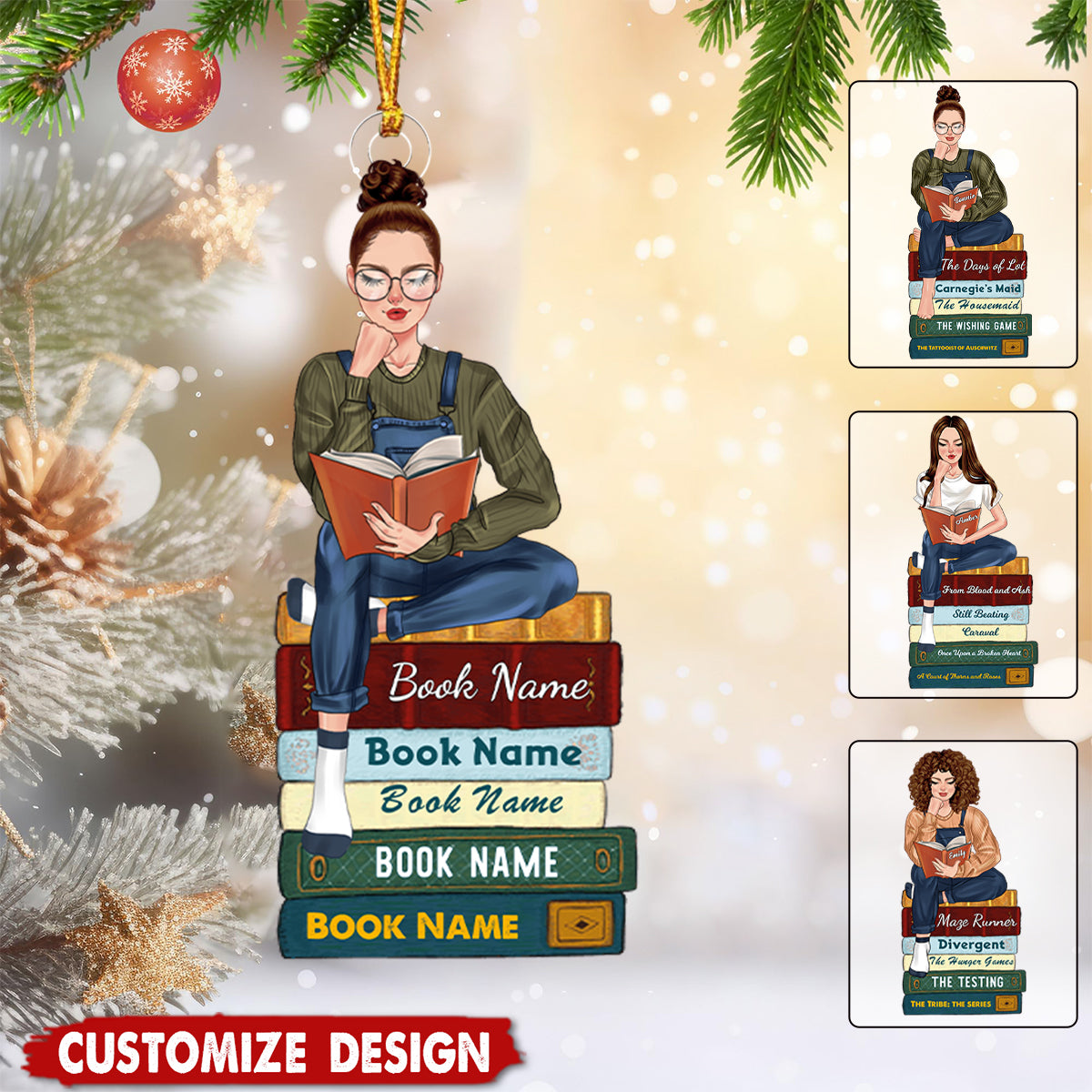 Girl Reading Book - Personalized Acrylic Ornament - Gift For Reading Lovers