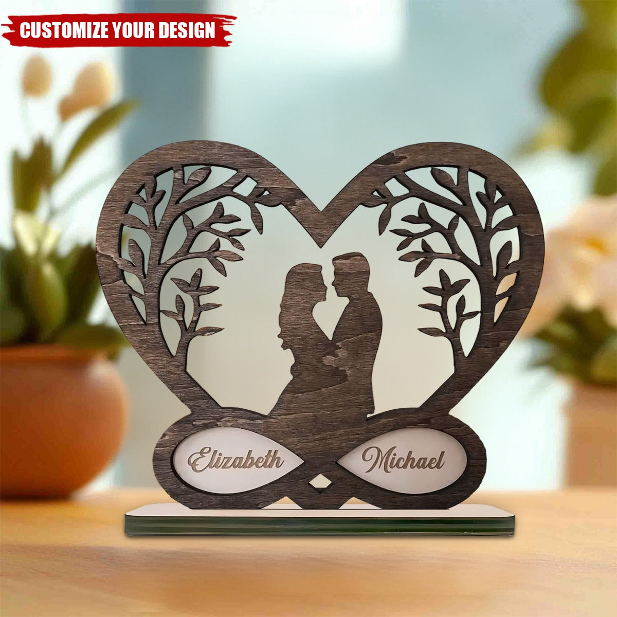 Personalized Romantic Couple Christmas Standing Wooden Plaque