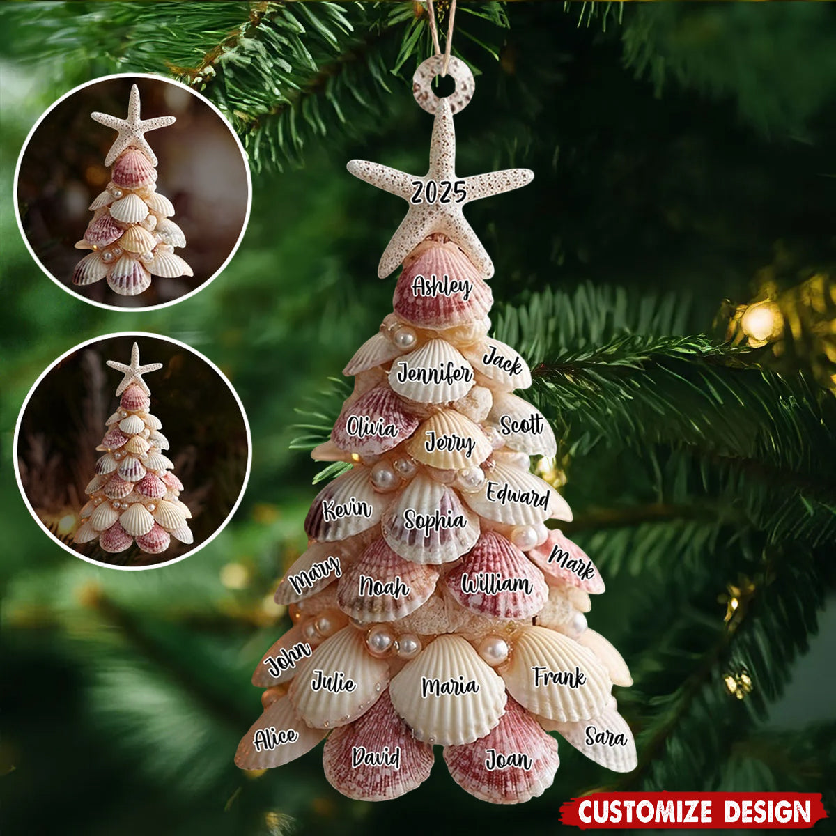 Seashell Christmas Tree - Personalized Family Ornament