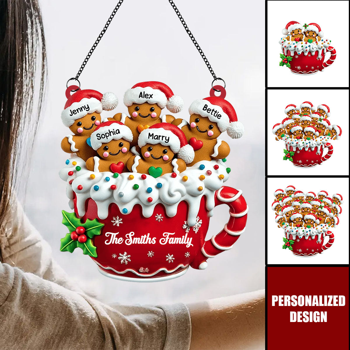 Merry Christmas-Personalized Gingerbread Family Window Suncatcher