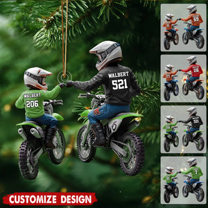 Dirt Bike Dad And Kid - Personalized Dirt Bike Acrylic Ornament