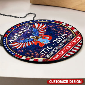 Personalized Family Name 250 Years America Semiquincentennial Stained Glass Suncatcher