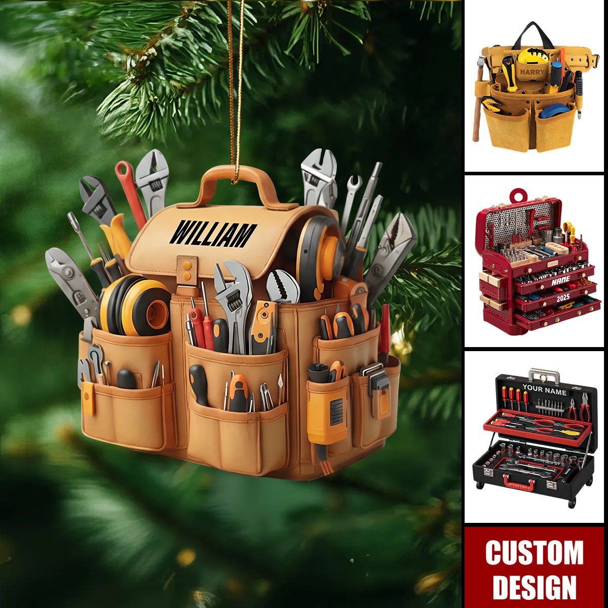 Personalized Toolbox Christmas Ornament, Gift for Handyman, Mechanic, or Tool Lover