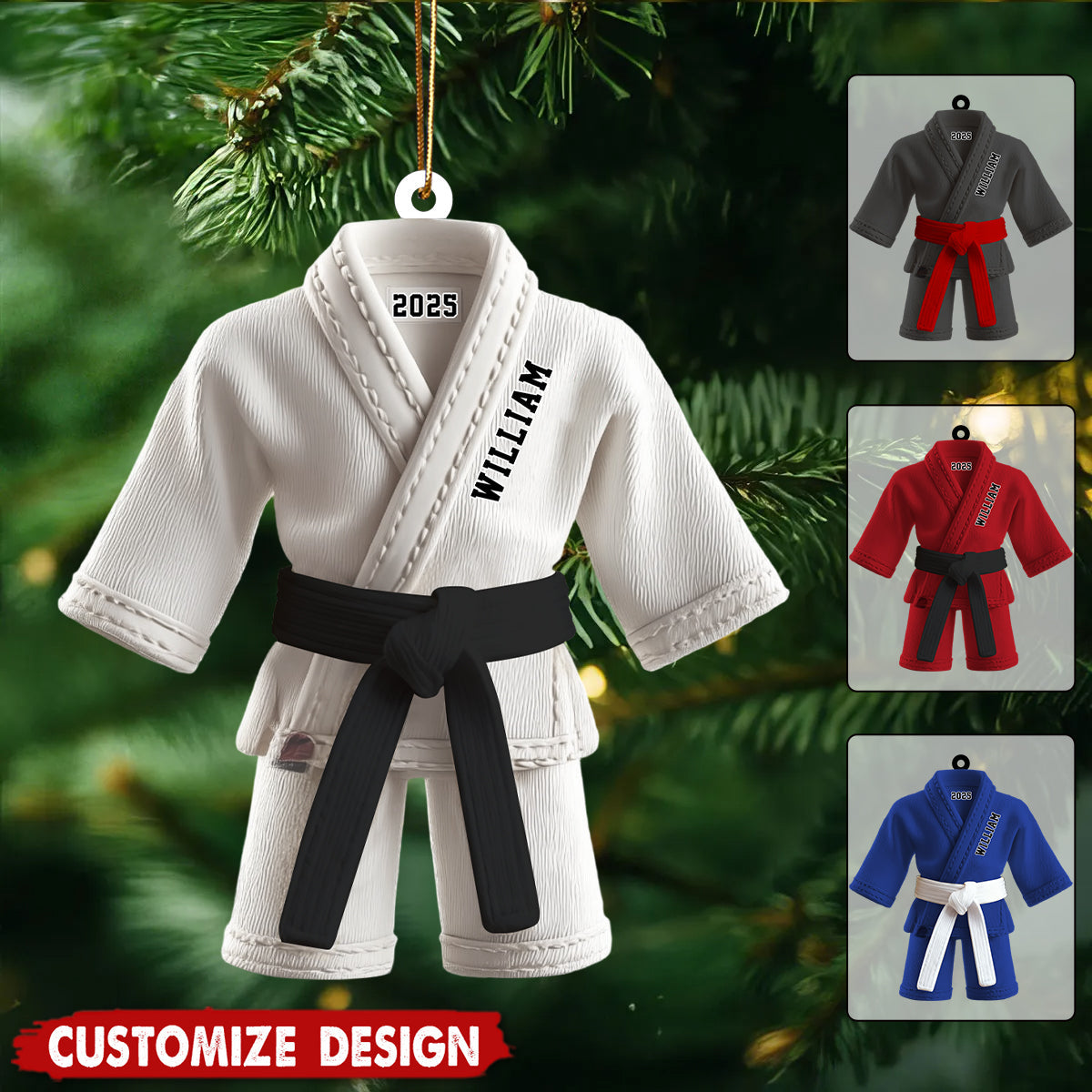Personalized Black Belt Karate Jiu-Jitsu Christmas Ornament