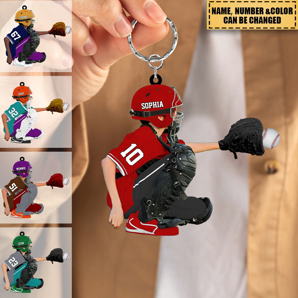 Personalized Baseball Kid Acrylic Keychain - Gift for Baseball Lovers