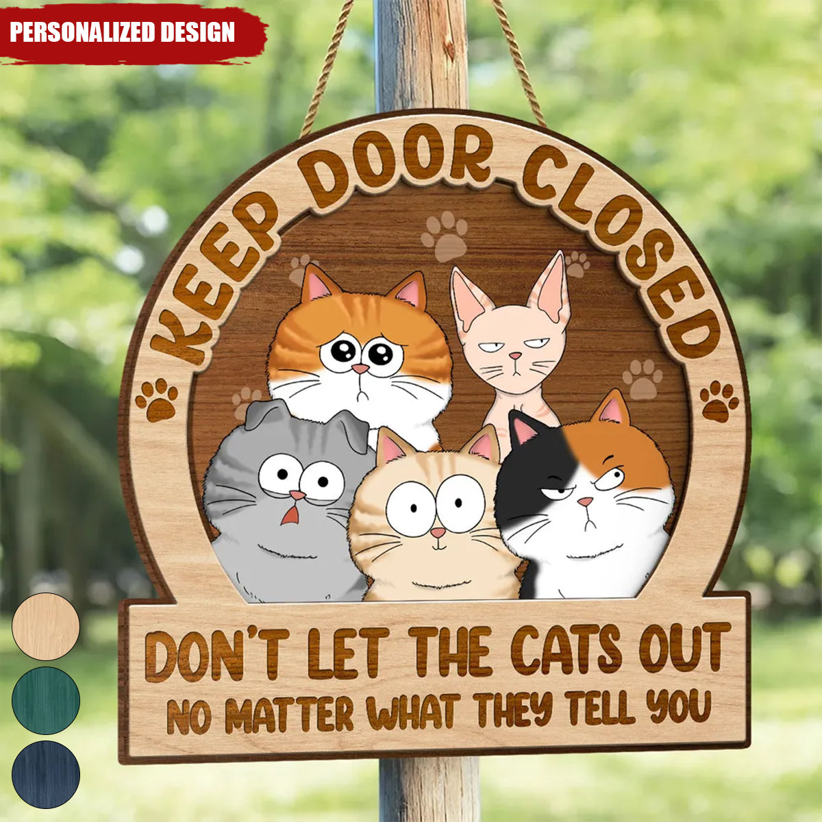 Escaping Cat Sign Keep Door Closed Cats Planning Escape-Personalized 2-Layer Wood Sign ...