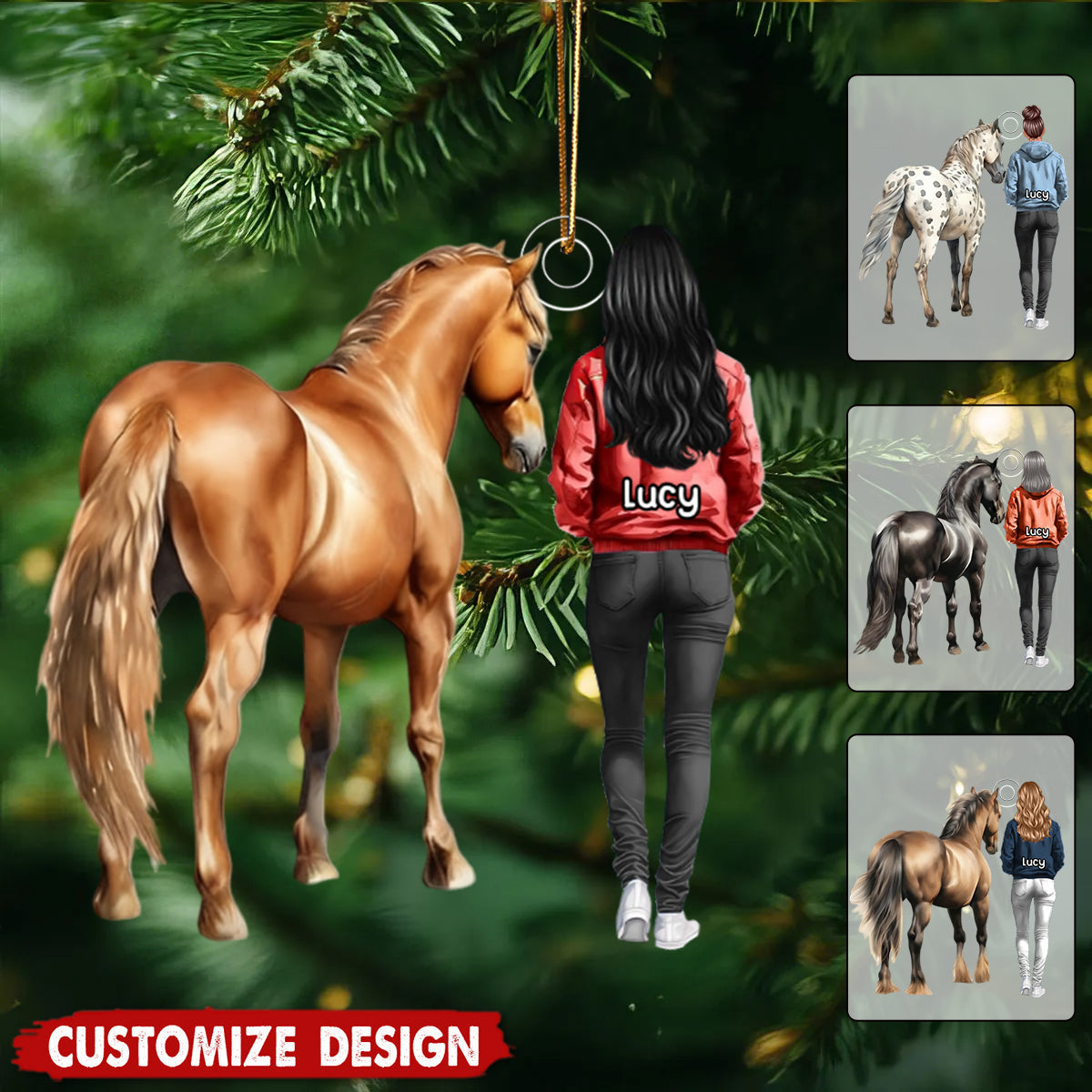 Personalized Girl Loves Horse Ornament - Gift For Horse Lovers