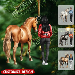 Personalized Girl Loves Horse Ornament - Gift For Horse Lovers