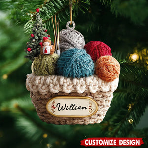 Personalized Knitting Basket Christmas Ornament - Gift for Knitters