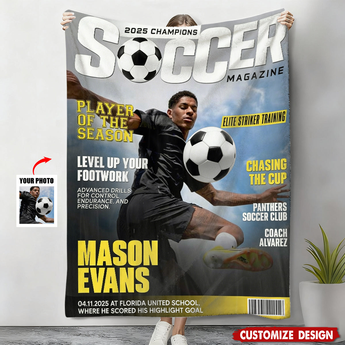 Personalized Soccer Magazine Cover Blanket - Gifts For Soccer Player