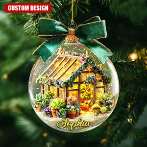 Personalized Greenhouse Ornament, Acrylic Succulent Garden Christmas Ornament, Custom Name Plant Lover Gift, Garden Lover Gift