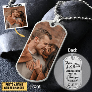 Personalized Drive Safe Upload Photo Dog Tag Necklace