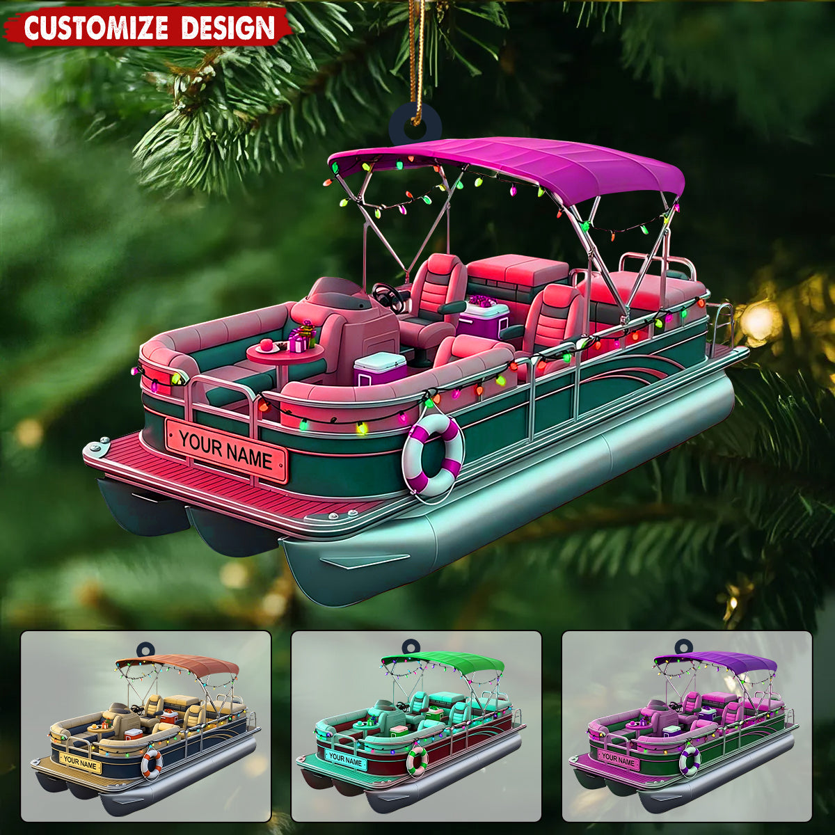 Personalized Pontoon Boat Christmas Ornament - Gift For Boat Lover