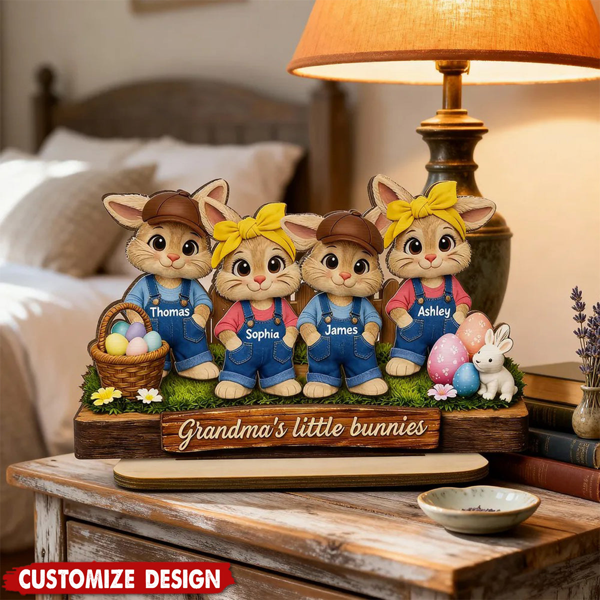 Personalized Little Bunnies 2-Layered Wooden Plaque  - Easter Gift For Grandma