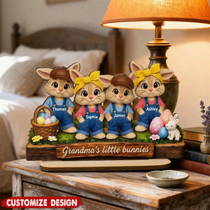 Personalized Little Bunnies 2-Layered Wooden Plaque  - Easter Gift For Grandma