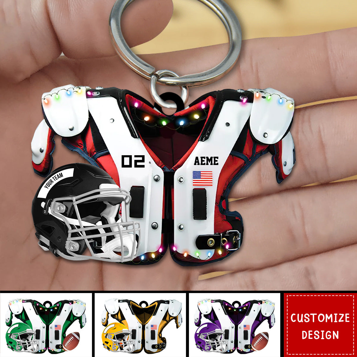 New Release Personalized American Football Shoulder Pads And Helmet Acrylic Keychain