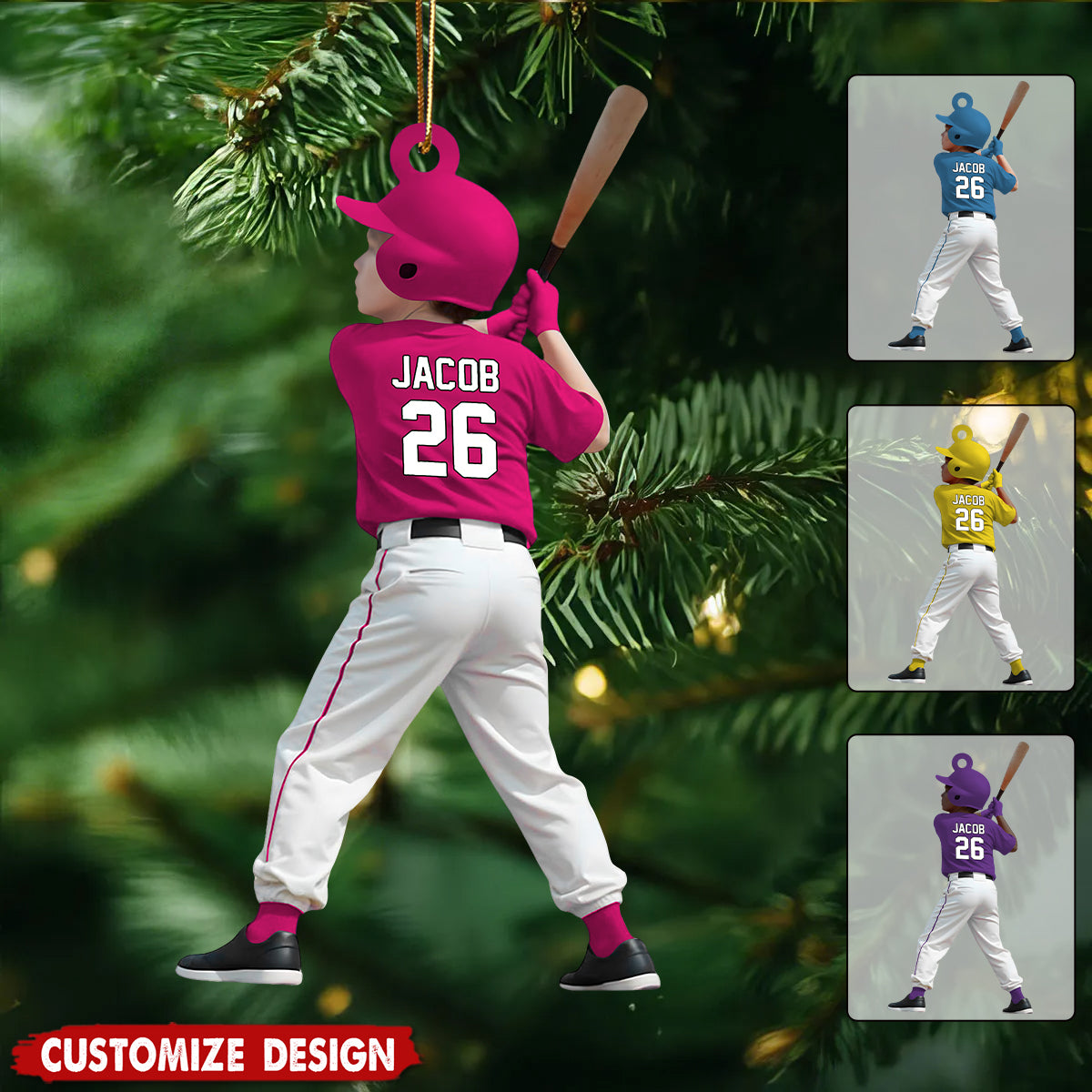 Personalized Kid Baseball Player Ornament - Gift for Kids