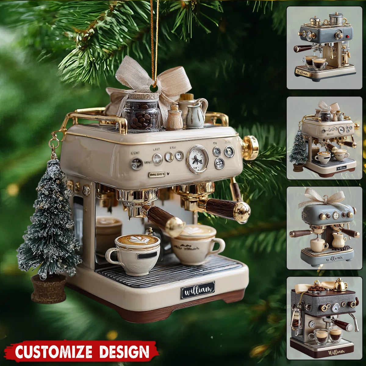 Personalized Coffee Machine Ornament