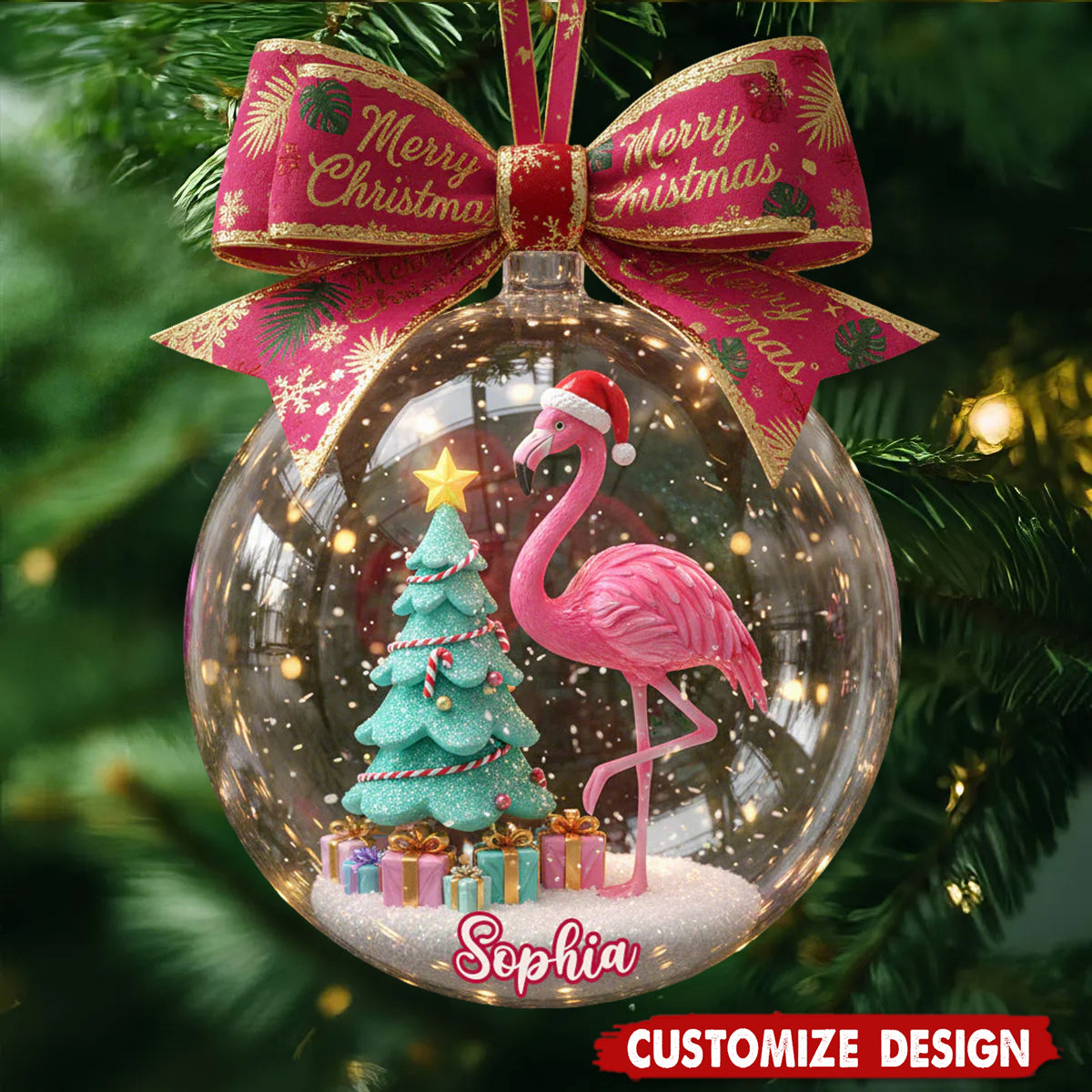 Merry Christmas - Personalized Flamingo Ornament - Gift For Flamingo Lovers