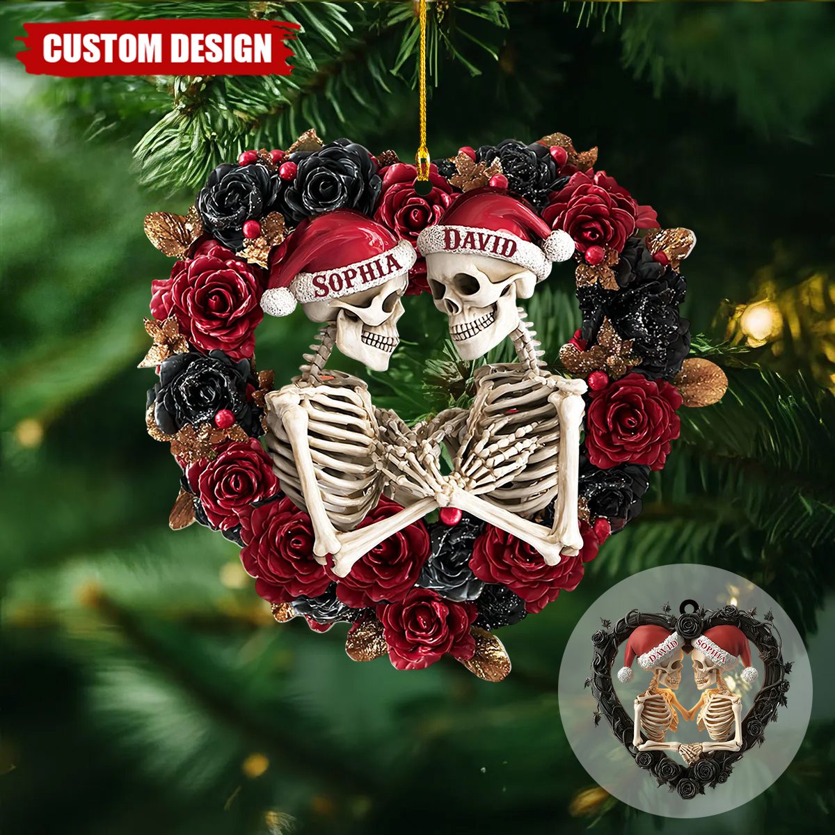 Personalized Skeleton Couple Acrylic Christmas Ornament -  Gifts For Lovers