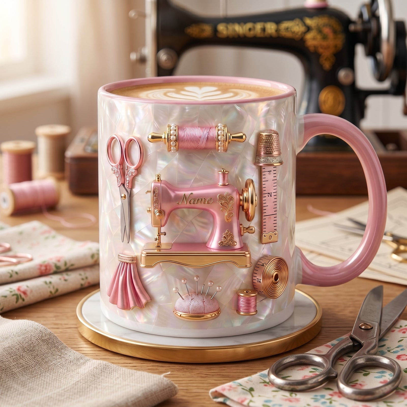 Personalized Sewing Pink Mug - Gift For Sewing Lovers