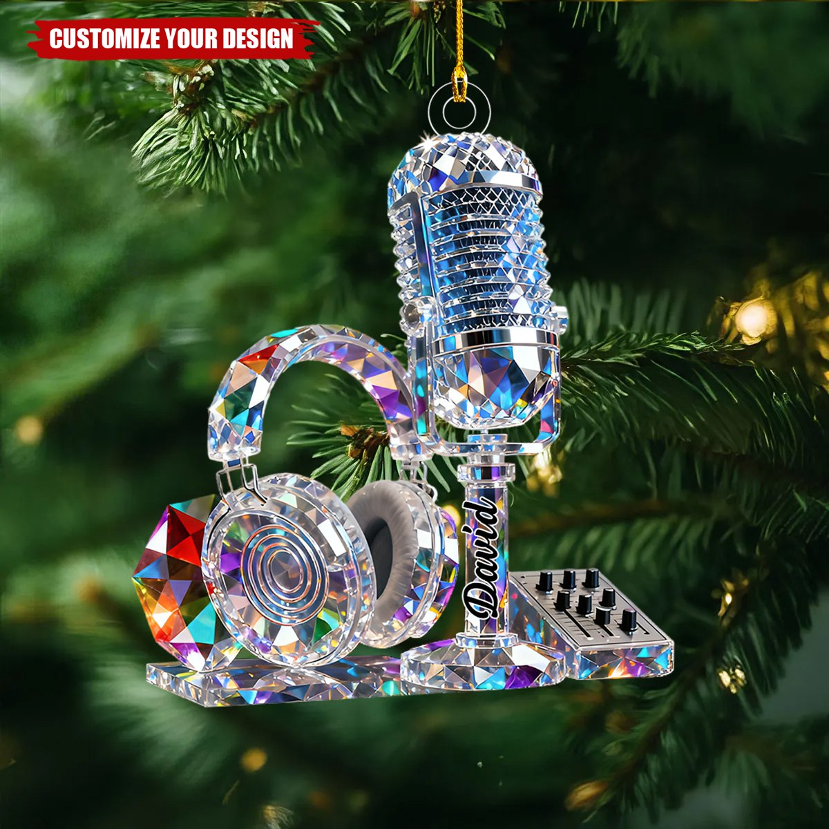 Personalized Microphone And Headphone Themed Ornament