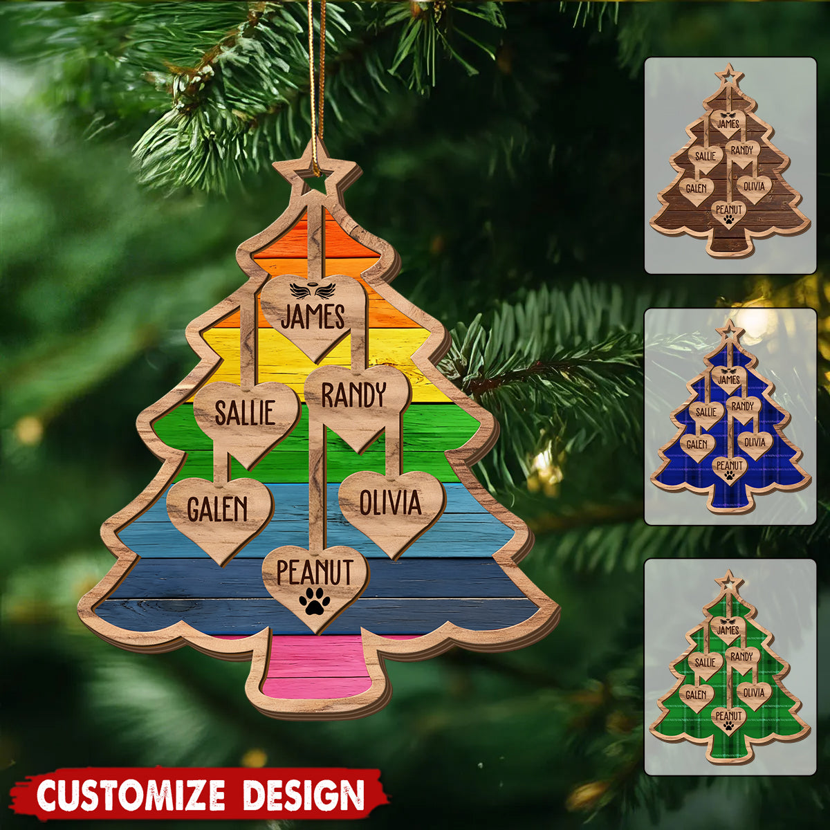 Personalized Wooden Family Tree Christmas Ornament - Gift For Family