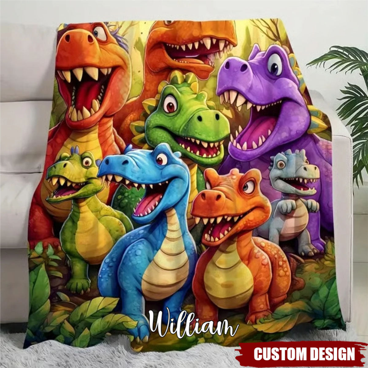 Personalized Cute Dinosaurs Kid Flannel Blanket