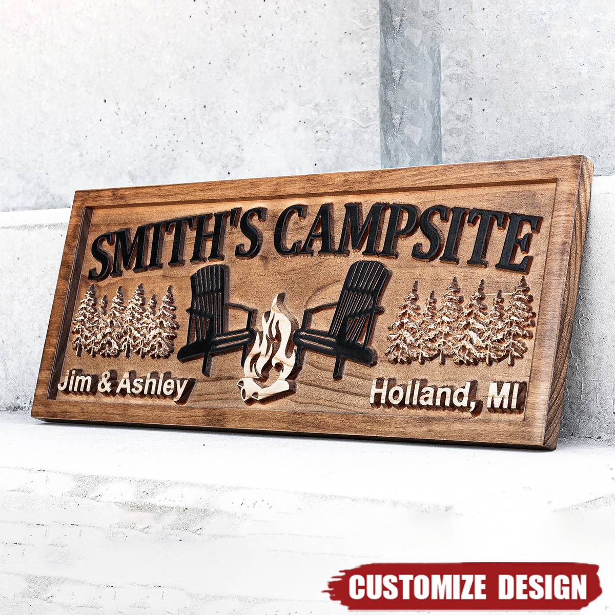 Personalized Campsite 2-Layer Wood Sign