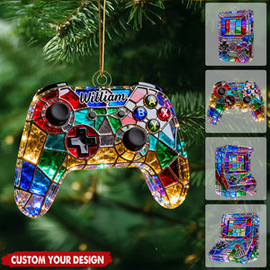 Personalized Stained Glass Retro Game Console Themed Ornament