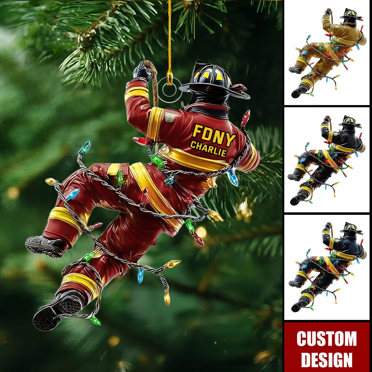 Holiday Rescue - Personalized Firefighter Acrylic Ornament - Gift For Firefighter