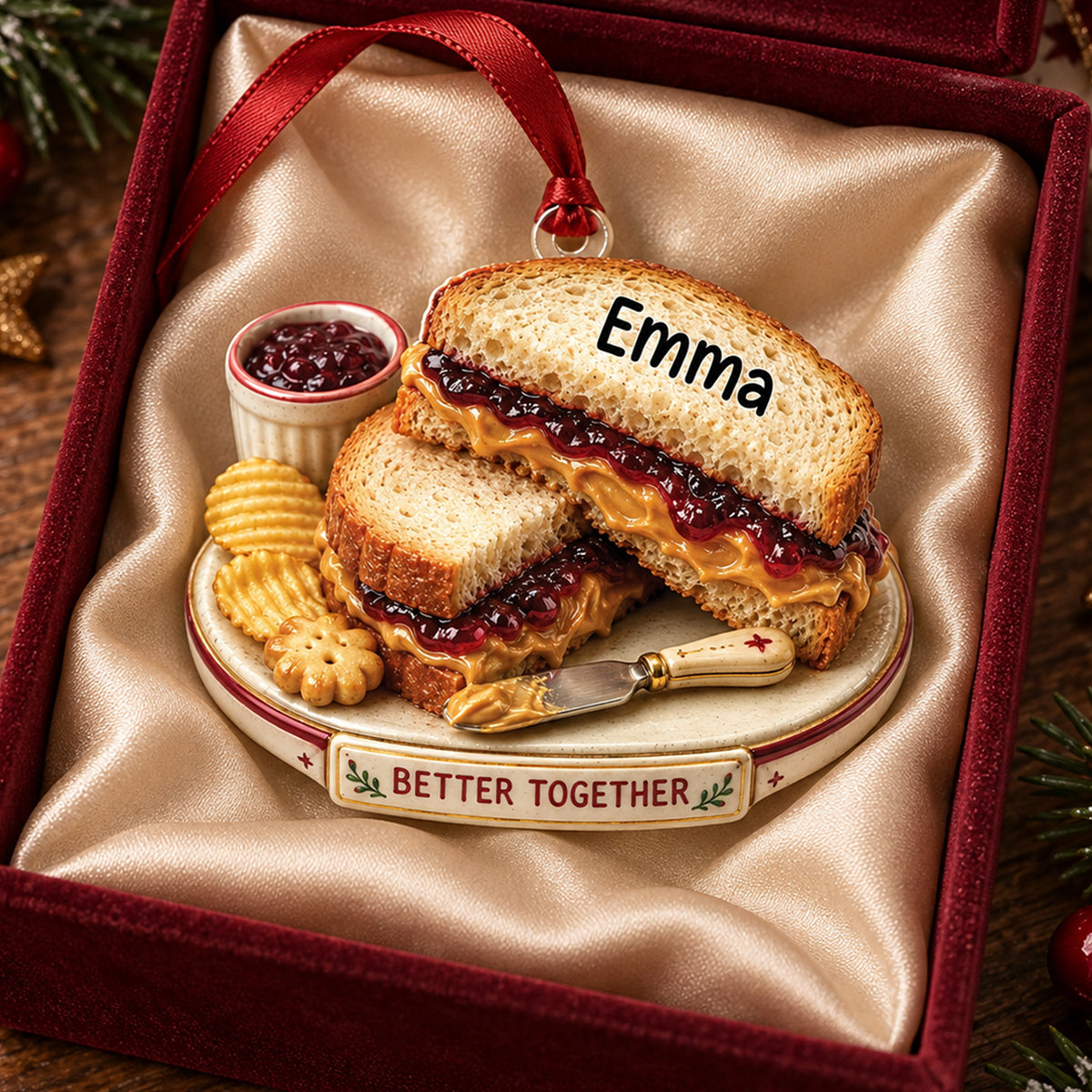 Personalized Peanut Butter Jelly Christmas Ornament, PBJ Lover Gift